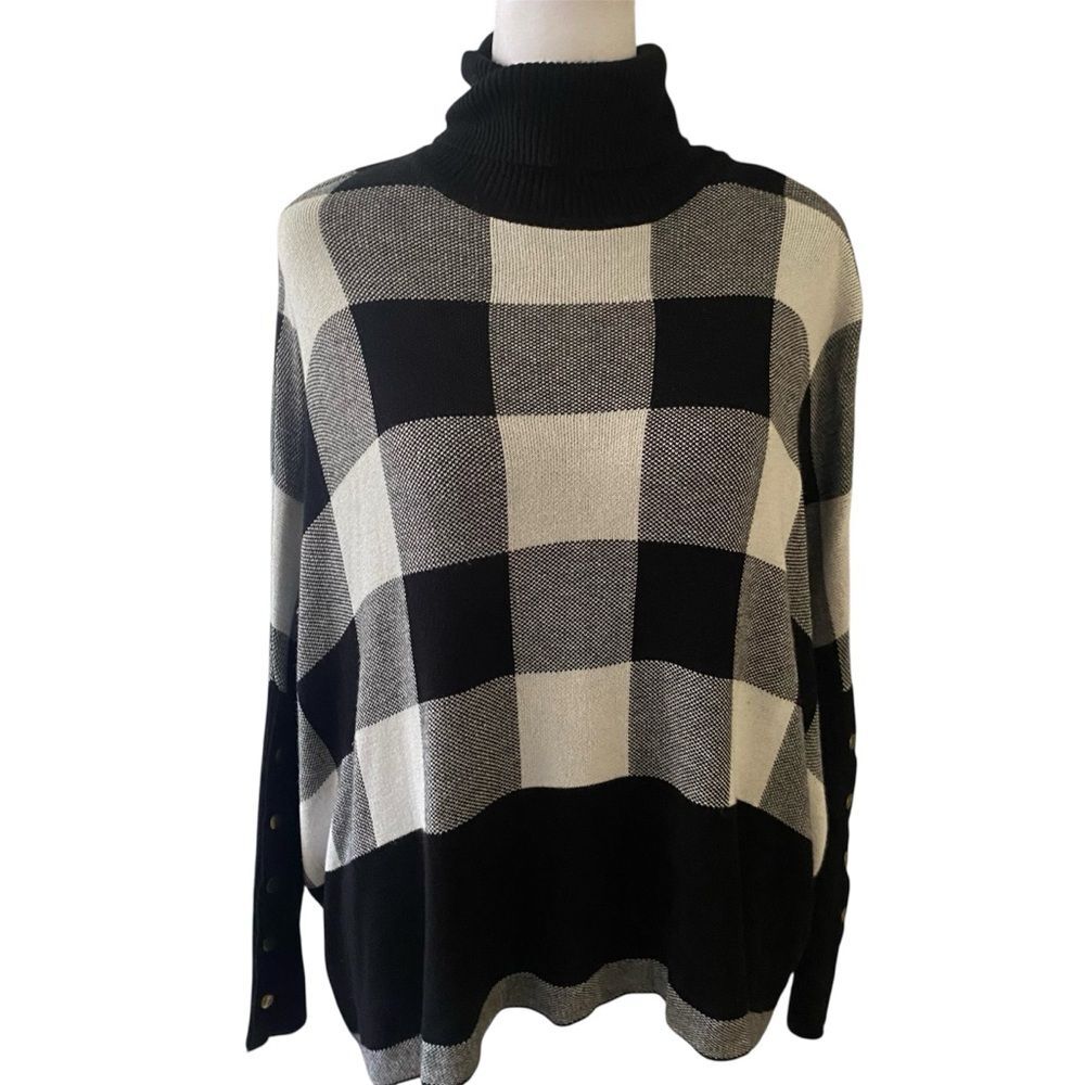 Joseph A Turtleneck Plaid Sweater Black and White Women's Size M